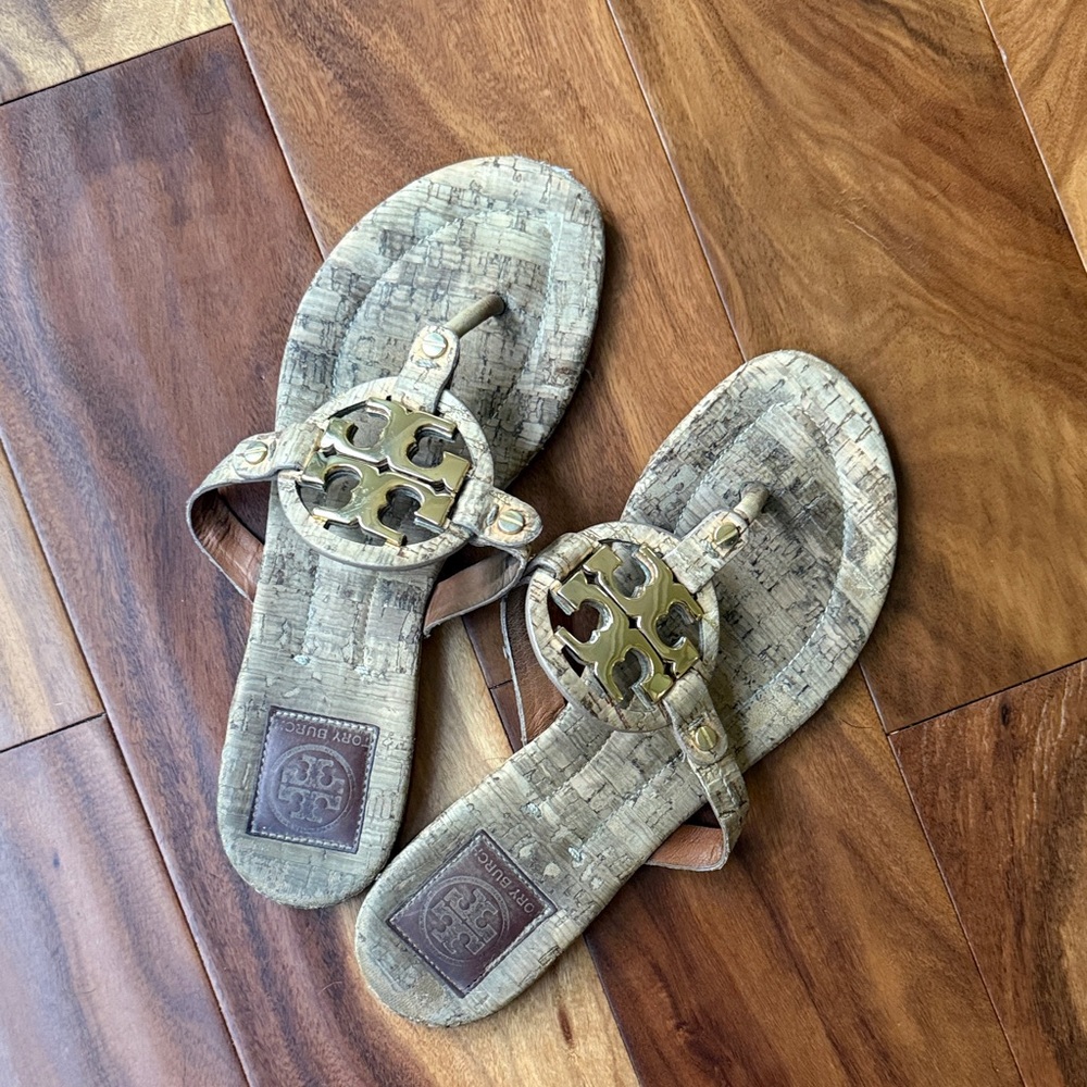 Tory Burch Cork Sandals with Metallic Accents